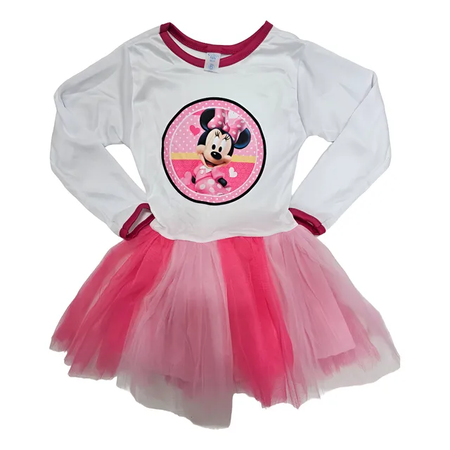 Vestido Disfraz Minnie Rosa Tutu Manga Larga