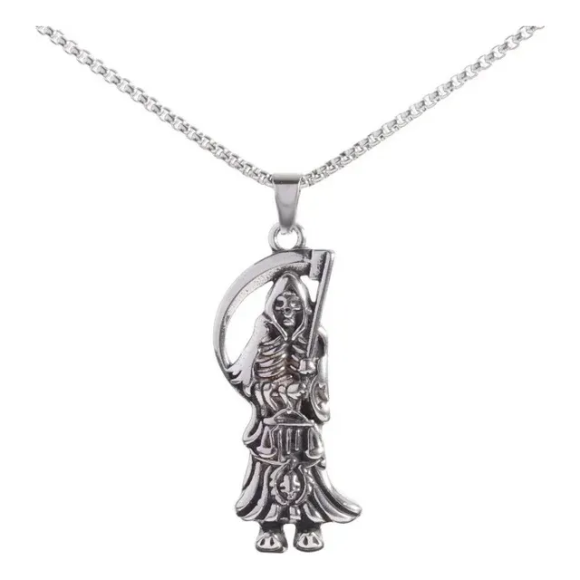 Q Santa Muerte - Collar Dije Biker Guadaña Calavera Craneo