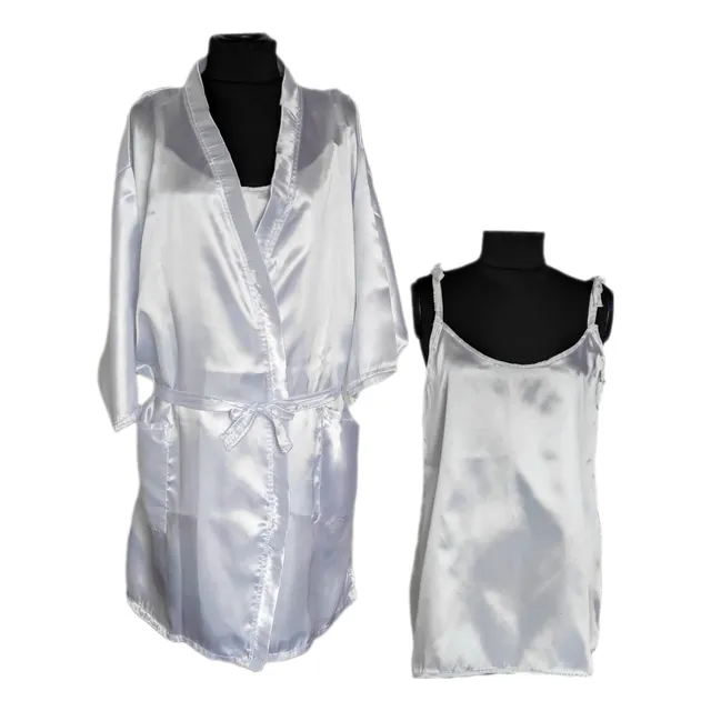 Satín Saten Bata + Levantadora Kimono Pijama Mujer Sexy 