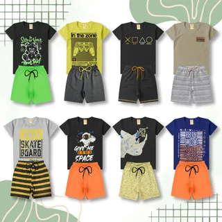 Kit 10 Peça 5 Conjunto Verão Infantil Menino Algodão Sortido Kit 10 Peça 5 Conjunto Verão Infantil Menino Algodão Sortido