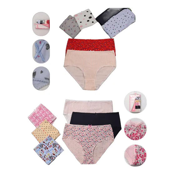 Pack 6 Calzones Algodón Mujer Señora Tiro Alto Cuadro Xl-3xl
