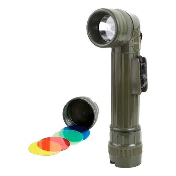 Linterna Acodada Verde Con Filtros Clip Pilas Modelo 9400
