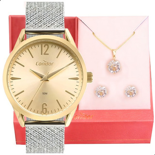 Relogio Feminino Condor Mesh Pulseira Texturizada + Brindes Cor Da Correia Prateado Cor Do Bisel Dourado Cor Do Fundo Dourado Relogio Feminino Condor Mesh Pulseira Texturizada + Brindes Cor Da Correia Prateado Cor Do Bisel Dourado Cor Do Fundo Dourado