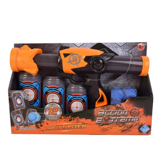 Pistola Lanza Pelotas Air Blaster Con 3 Latas Duende Azul