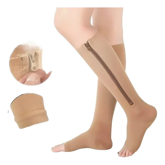 Meia Compressão Com Zíper Sem Ponta 3/4 20-30mmhg Média