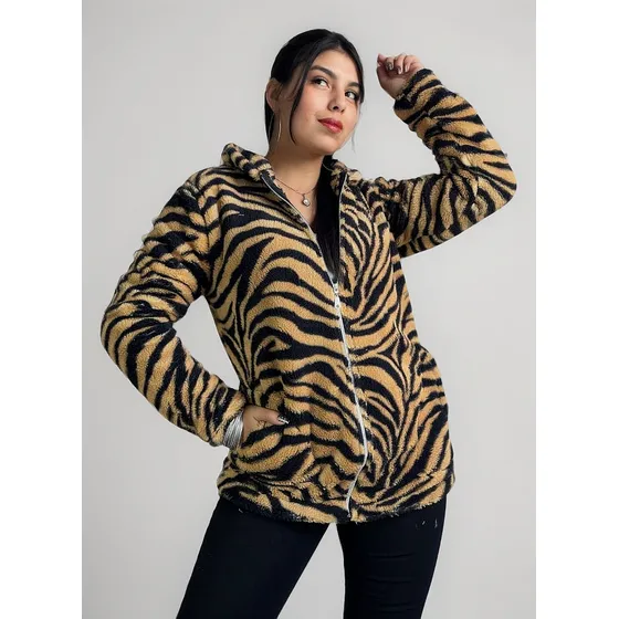 Campera De Corderito Bi Faz Combinada Con Plush Animal Print