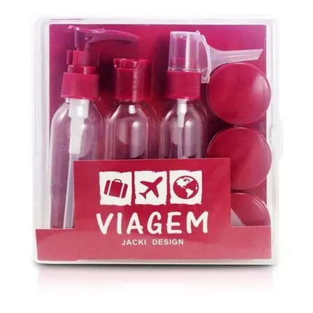 Kit De Frascos Para Viagem Porta Shampoo Mala Mini 9 Peças Cor Vinho