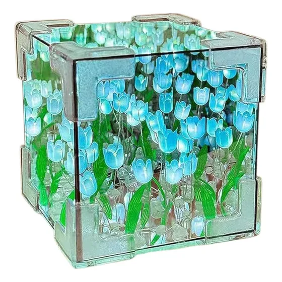 Lámpara Cubo Espejo Tulipanes Infinitos Decorativa P/armar