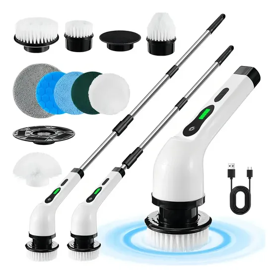 Escova Elétrica Recarregável Azulejo Banheiro 9 em 1 Potente Rotativa Branco - Greendles