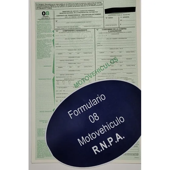 Formulario 08 Motovehículo Para Transferencia