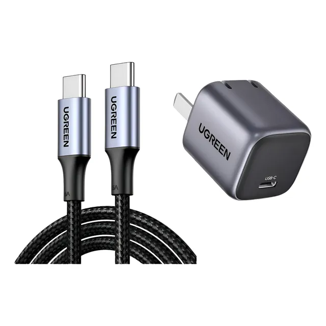 Cargador Ugreen 30w Carga Rápida Usb-c + Cable Usb-c 100w 2m