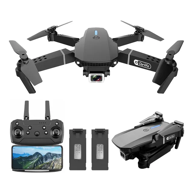 Mini Drone Ourlife AK Air2 Negro Con Dual Cámara 4K 2.4GHz Giro 360 Con 2 Baterías Y Protector De Hélices