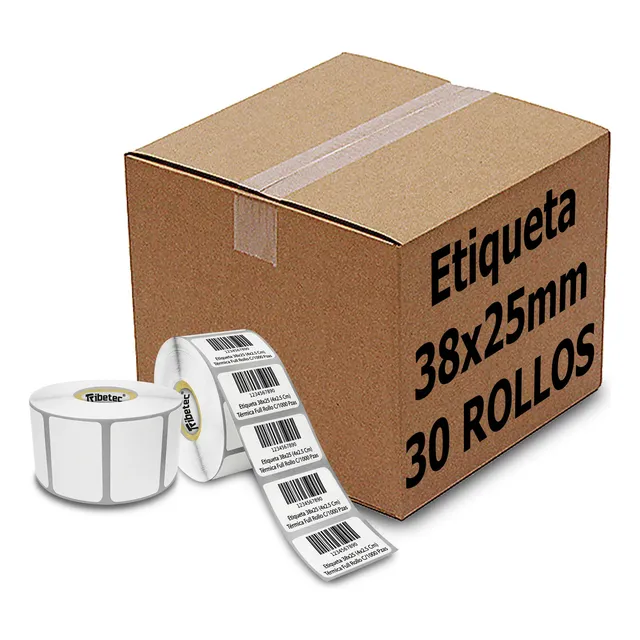 30 Rollos Etiqueta Térmica 38x25 (4x2.5cm) 1000 Pzs C/u Full Color Blanco