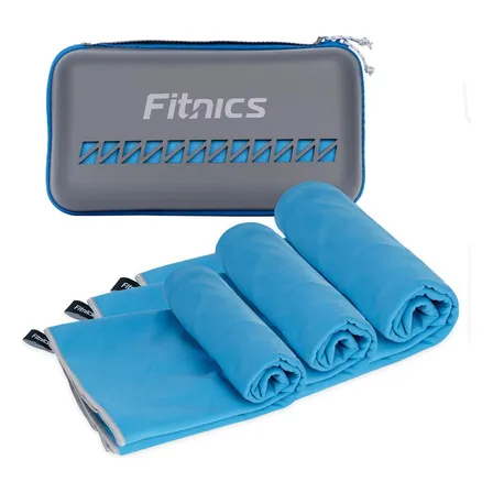 Set de 3 Toallas de Microfibra Fitnics Speedy Set Color Azul + Estuche de Viaje