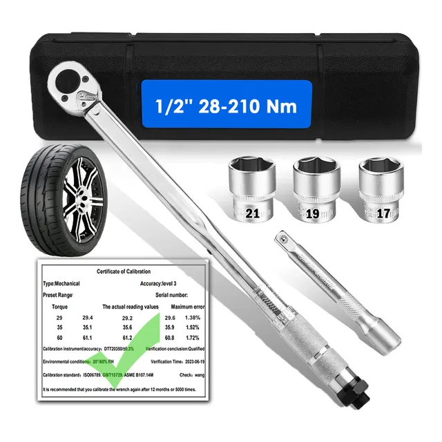 Bowoshen llave torquímetros digital de 1/2 28-210nm matraca torquimetro de trueno ajustable torque