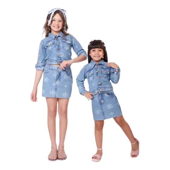 Conjunto Jeans Angio Saia E Jaqueta Meninas 2025