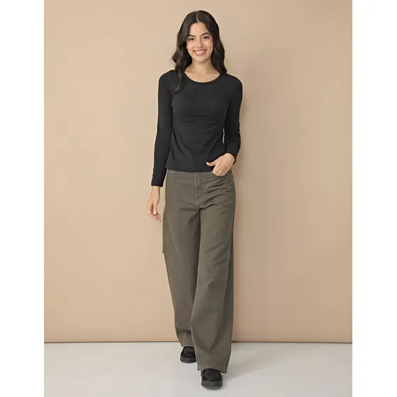 Pantalón Onyx Wide Leg Tiro Alto Mujer Militar