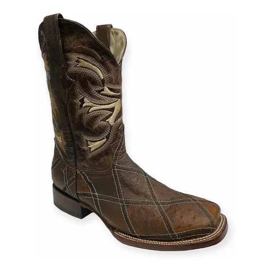 Bota Rodeo Piel Exótica Avestruz Original En Rombos Hombre