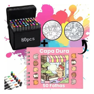 Kit Livro De Colorir + 80cores Kit Livro De Colorir + 80cores