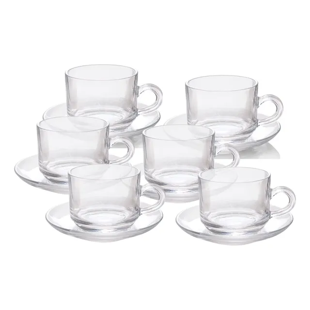 Tazas Y Platos De Vidrio, Vajilla De 12 Piezas - Taza 200 Ml Transparente Liso