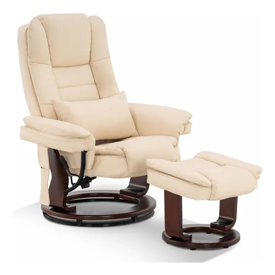 Sillon Reclinable Masaje Vibracion Base Madera Giratoria
