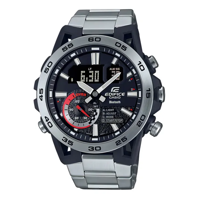 Reloj Casio Edifice Ana-digi Bluetooth Luz Ecb-40d Color De La Malla Plateado