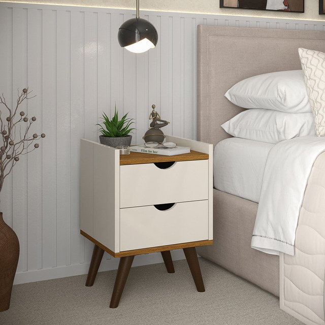 Mesa De Cabeceira 2 Gaveta Juma Quarto Retrô Pés Antiumidade Acabamento Brilhante Cor Off ...
