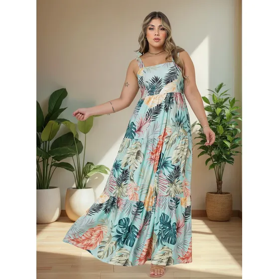 Vestido Longo Plus Size Regata Estampado Verão Ref: E 02