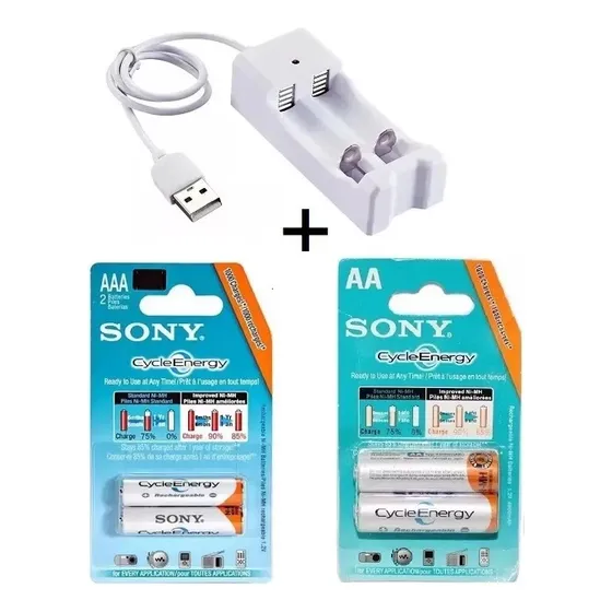 Cargador De Pilas Usb + 4 Baterías Recargable Sony Aaa/aa