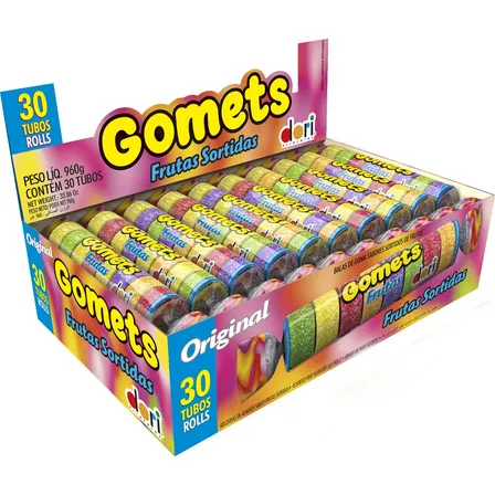 Bala De Goma Gomets Sabor Sortido De Frutas Caixa 30un Tubos