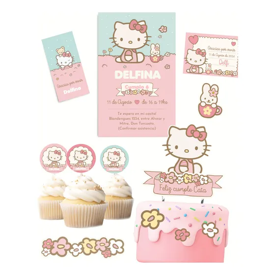 Kit Imprimible Kitty - Textos Editables - Fiesta Kawaii