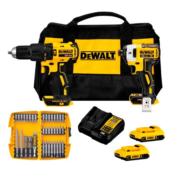 Taladro 1/2 + Atornillador Impacto 1/4 20v + Set 18 Dewalt Color Amarillo
