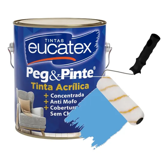 Tinta Eucatex Acrilica Parede Peg E Pinte 3,6l Cores + Rolo