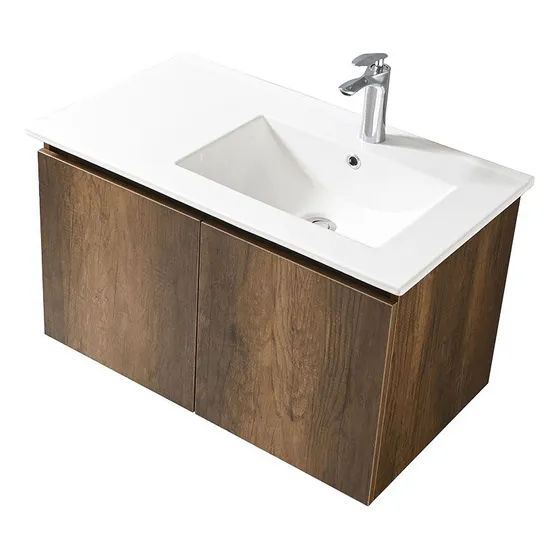 Mueble De Baño Benín Mdf Marrón Incluye Lavamanos Y Desagüe