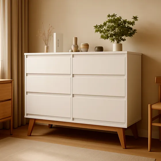 Cômoda Quarto 6 Gavetas Grandes Multiuso Pés Madeira Londres