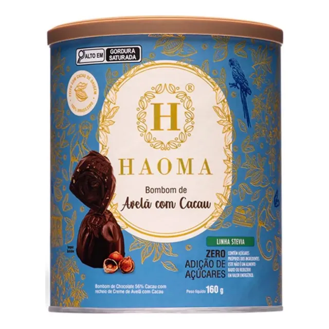 Bombom De Avelã Cacau Linha Stevia Zero Açúcar Haoma 200g