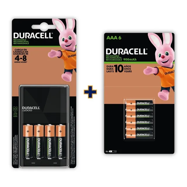 Duracell rechargeable DX1500 kit cargador con 4 pilas AA 2500mAh y 6 pilas AAA 900mAh