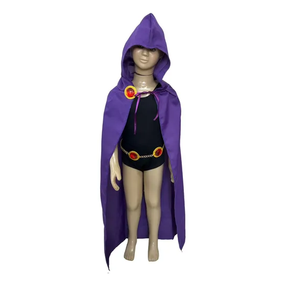 Capa Infantil Titans Ravena Com Cinto Cosplay Fantasia 