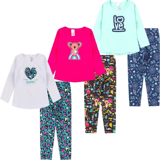 Kit 3 Conjunto Infantil Feminino Legging Inverno Promoção