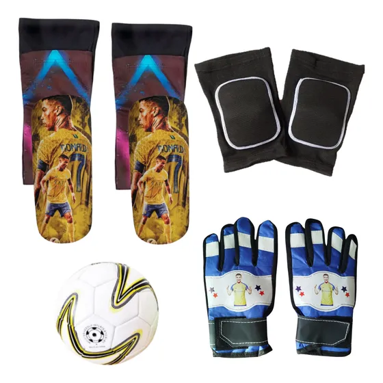 Guantes Arquero Rodilleras Canilleras Porta Balon Futbol Set