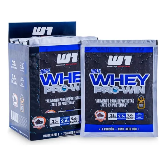 7 Sachets Proteína Whey Pro Win 33 Grs. Winkler Nutrition Sabor Chocolate suizo