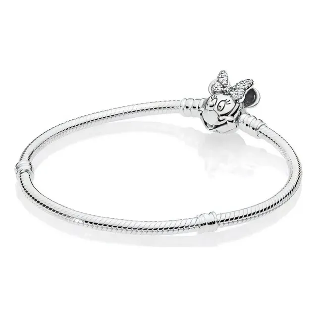 Brazalete Pulsera Con Dije De Minnie Mouse De Plata Ley S925