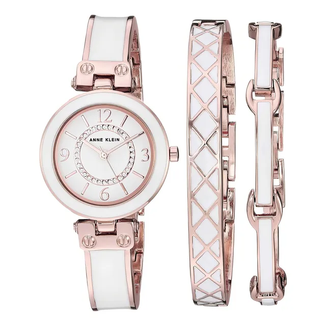 Reloj Mujer Anne Klein Con Brazaletes, Swarovski Ak/3296wtst Color de la correa Rosa dorado/Blanco Color del bisel Blanco Color del fondo Blanco