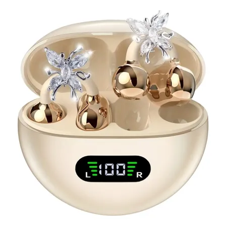 Fone Bluetooth Tws Clip Com Brincos Golden