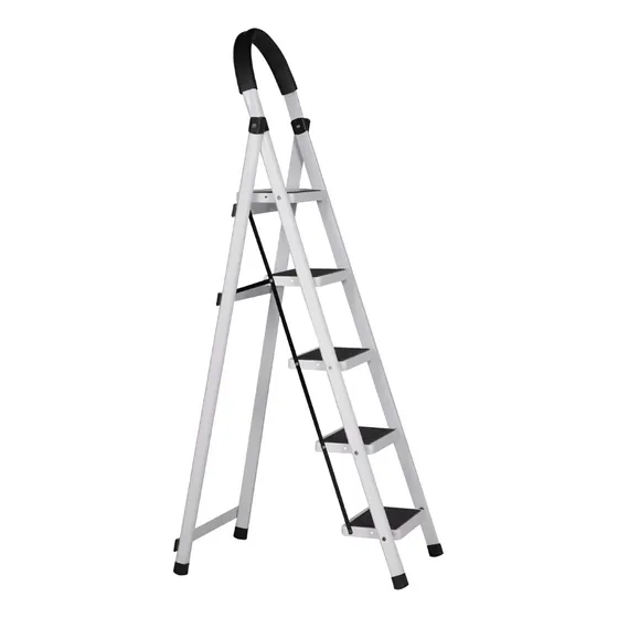 Escalera 5 Escalones Negra / Blanca - Construida En Metal Color Negro