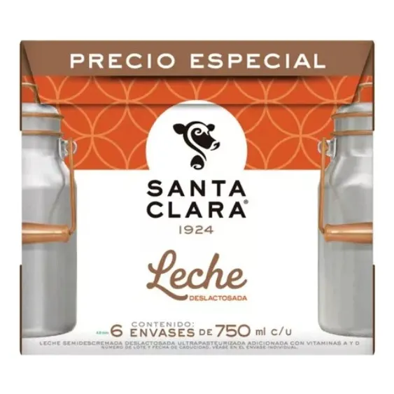 Leche Santa Clara Deslactosada 1 Pack Con 6 Leches De 750 Ml