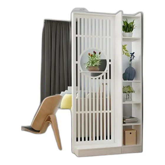 Separador De Ambientes Moderno Blanco, Estante Con Puertas Y