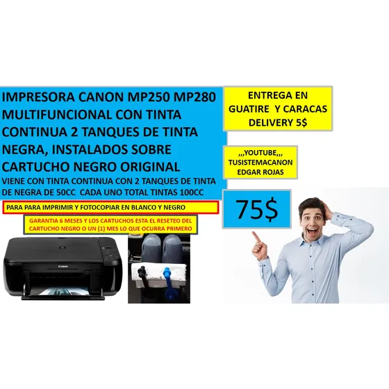 Impresora Canon Mp280 Monocromatica 2 Tanques De Tinta Negra