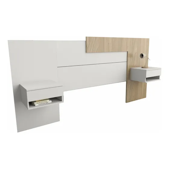 Respaldo Extensible Con Mesas De Luz Flotantes King Color Olmo Everest