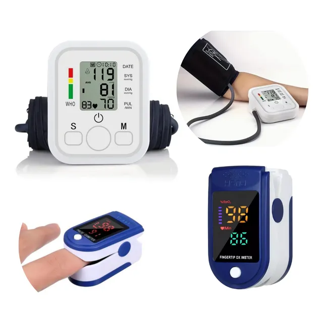 Kit Oximetro Digital Dedo + Medidor Pressão Braço Automatico
